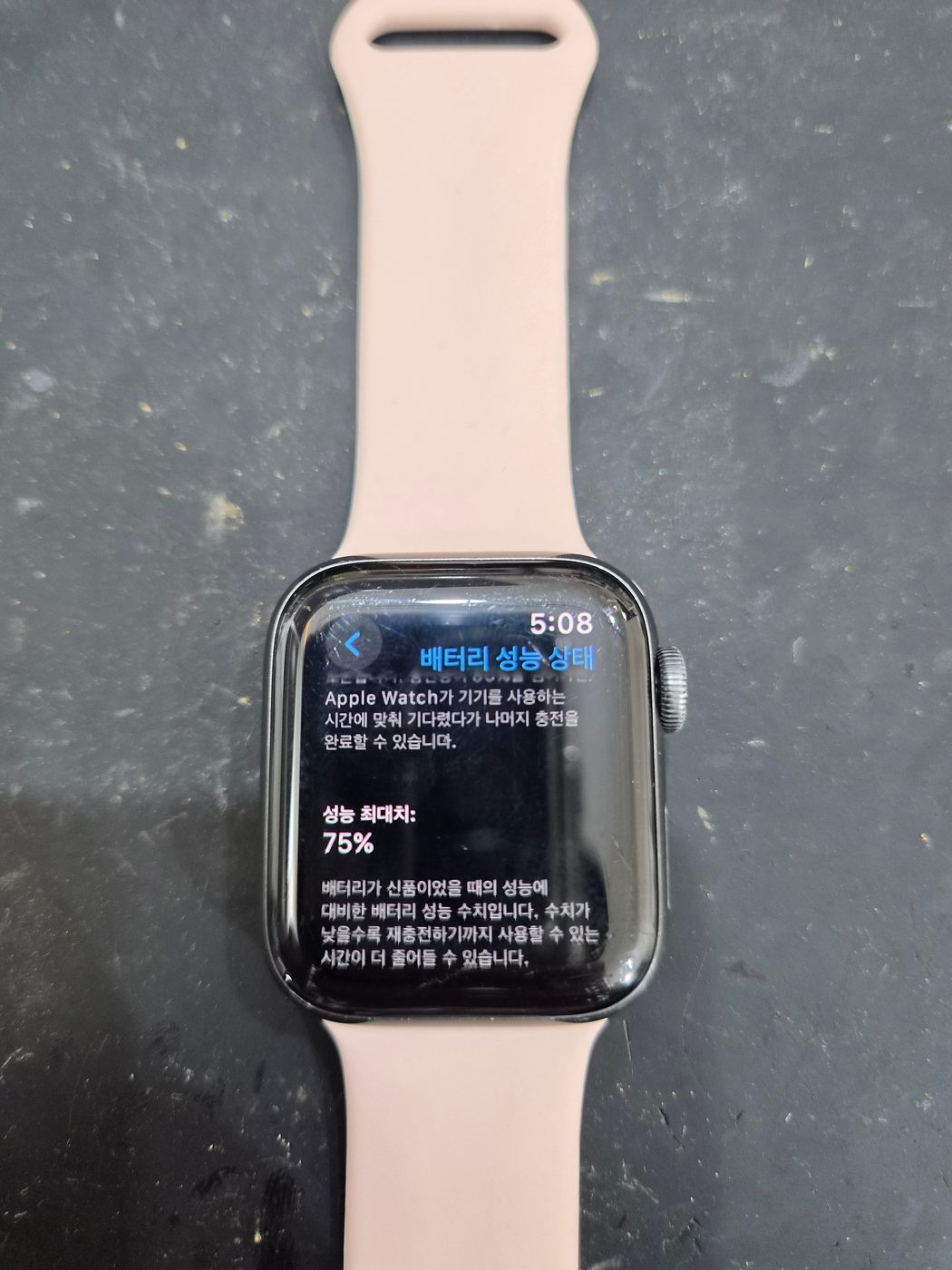 애플워치 SE 1세대 기존 배터리 성능치 진단 화면