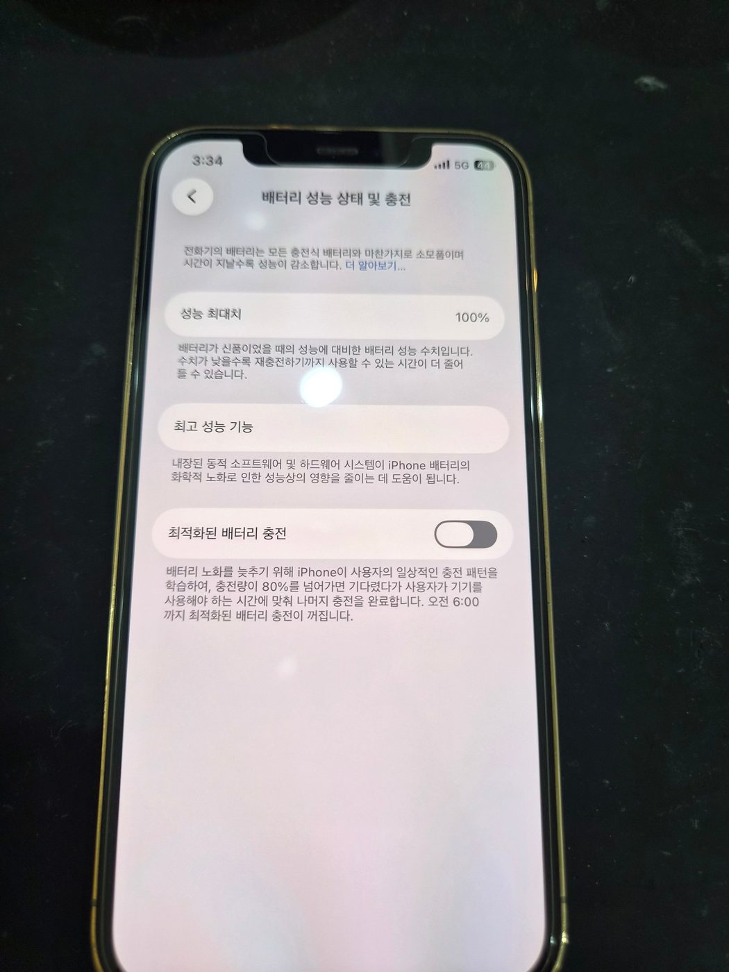 아이폰 12 프로 교체 후 배터리 성능치 확인 화면