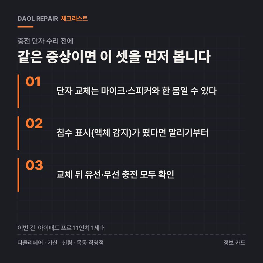충전 단자 수리 전 확인할 3가지 — 정보 카드