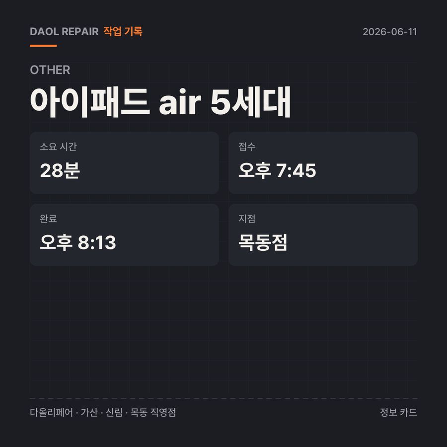 아이패드 air 5세대 other 기록 카드 — 부품 등급·소요 시간·지점