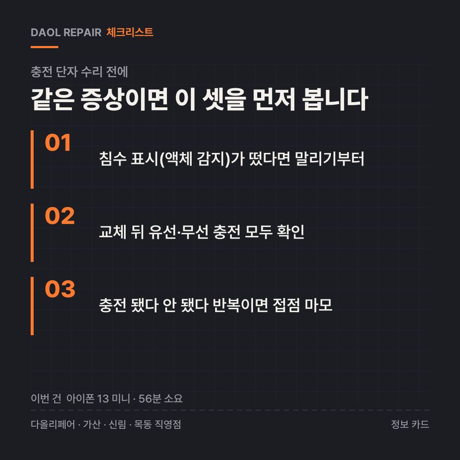 충전 단자 수리 전 확인할 3가지 — 정보 카드