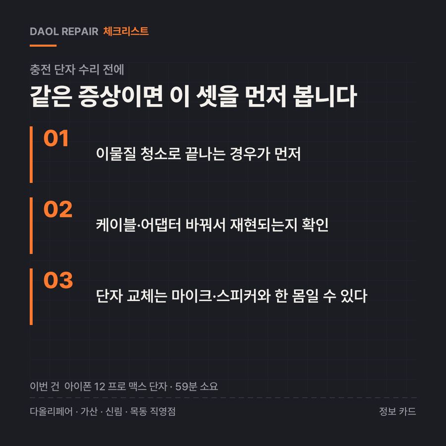 충전 단자 수리 전 확인할 3가지 — 정보 카드
