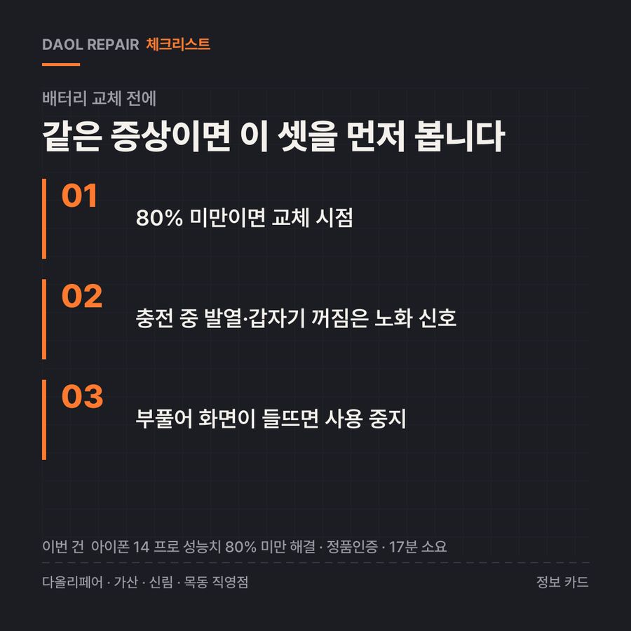 배터리 교체 전 확인할 3가지 — 정보 카드