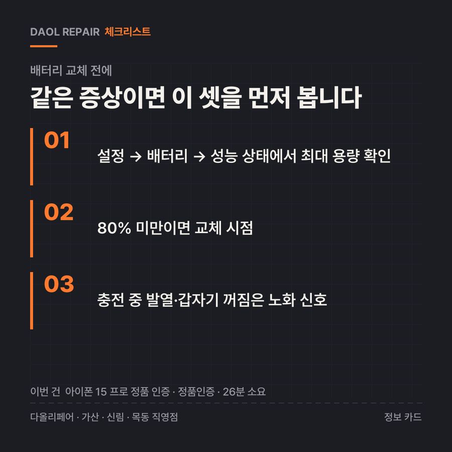 배터리 교체 전 확인할 3가지 — 정보 카드