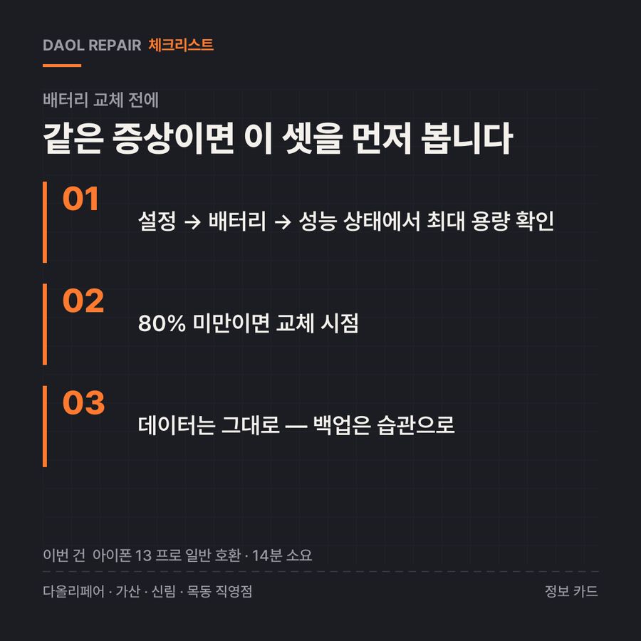 배터리 교체 전 확인할 3가지 — 정보 카드