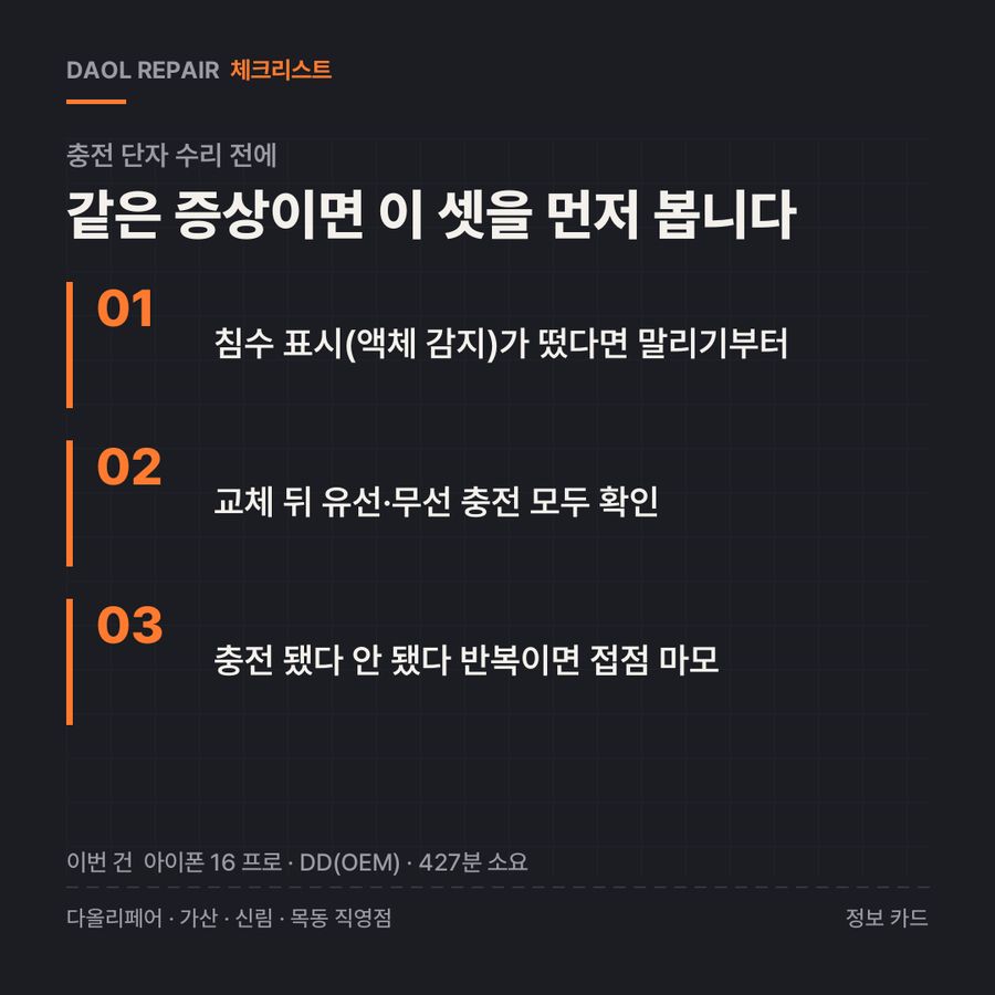 충전 단자 수리 전 확인할 3가지 — 정보 카드