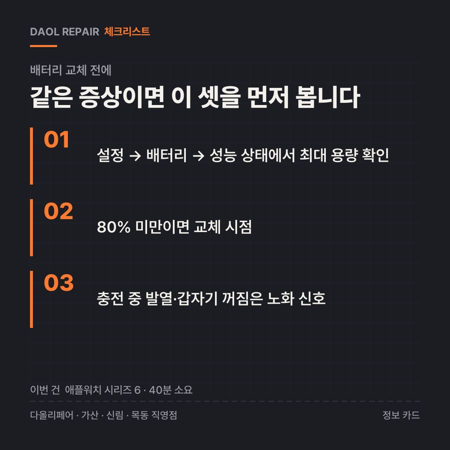 배터리 교체 전 확인할 3가지 — 정보 카드