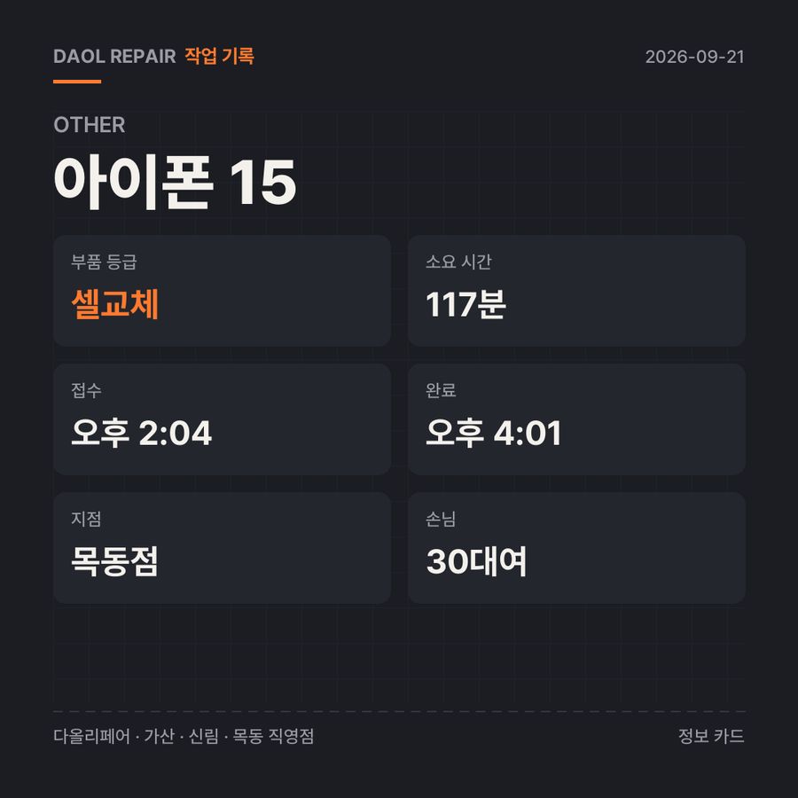 아이폰 15 other 기록 카드 — 부품 등급·소요 시간·지점