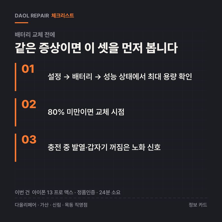 배터리 교체 전 확인할 3가지 — 정보 카드