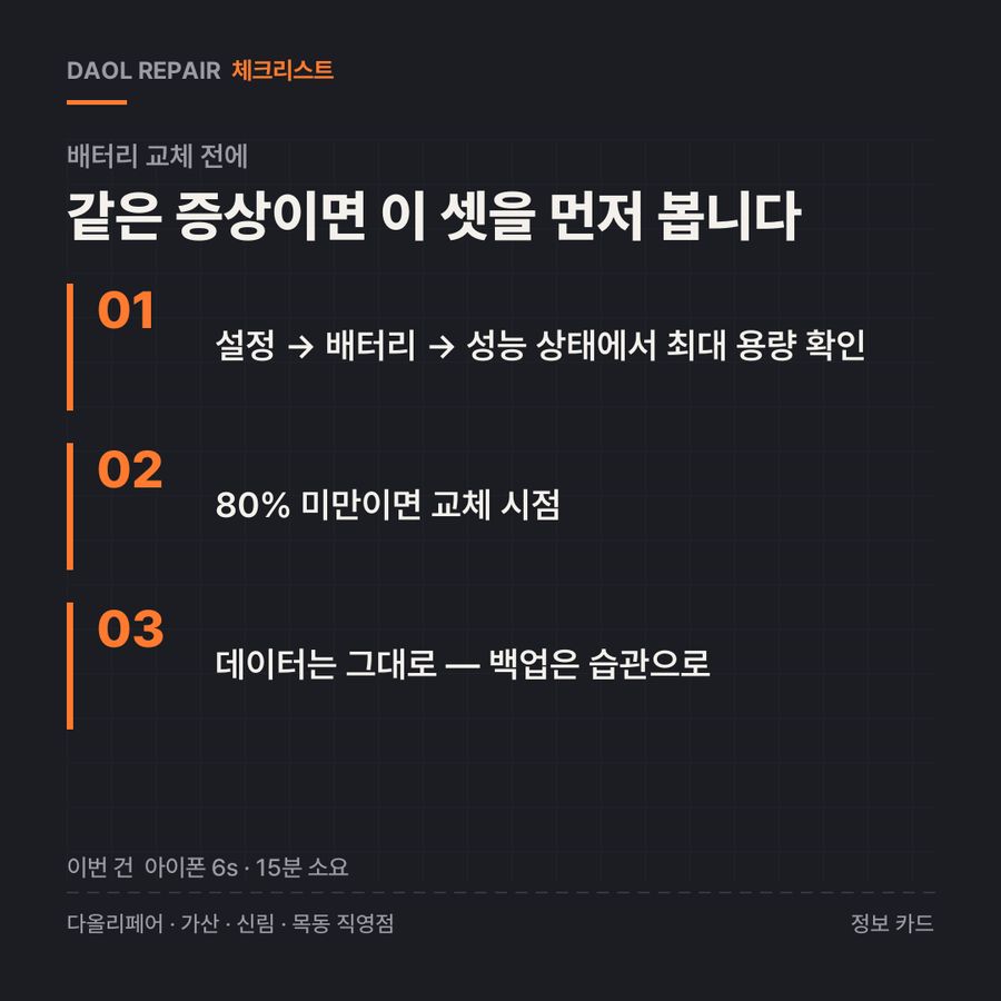 배터리 교체 전 확인할 3가지 — 정보 카드