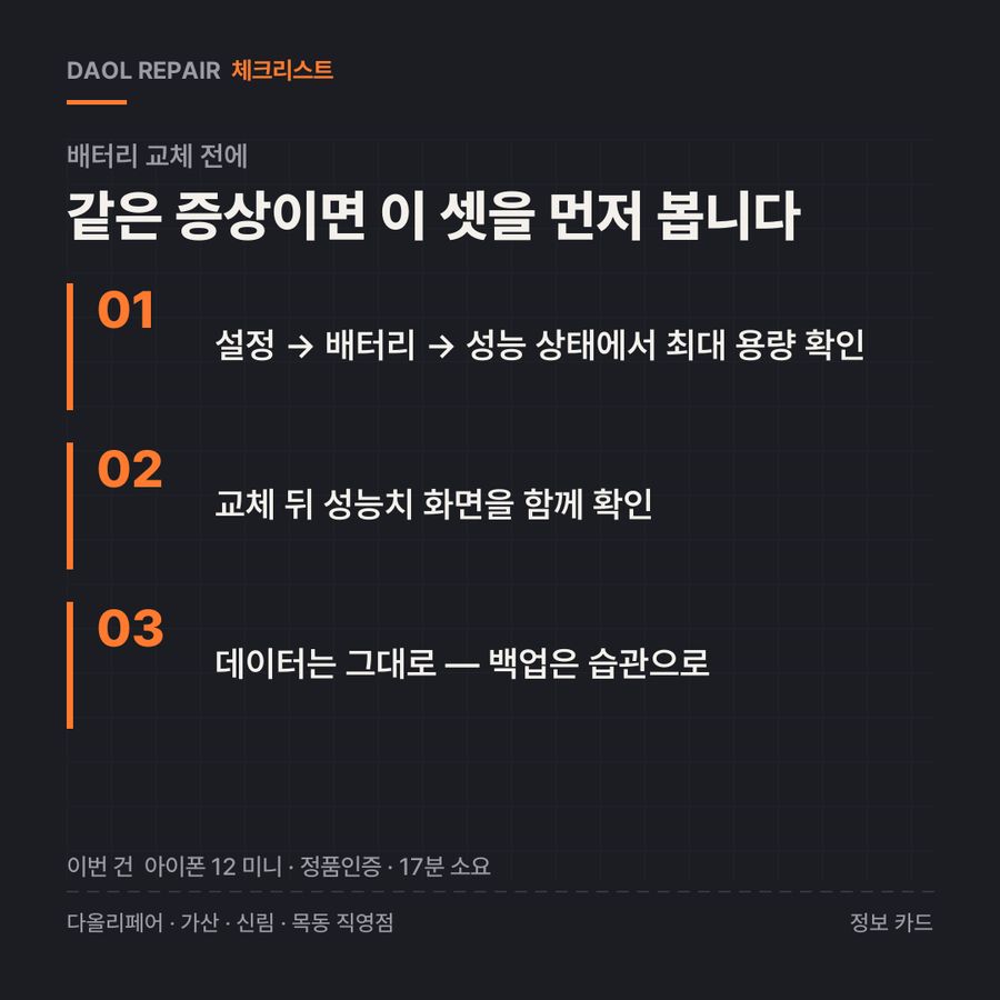 배터리 교체 전 확인할 3가지 — 정보 카드