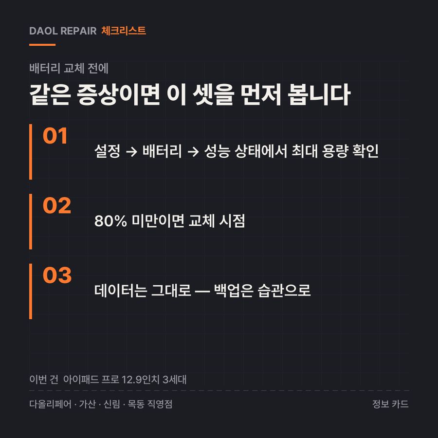 배터리 교체 전 확인할 3가지 — 정보 카드