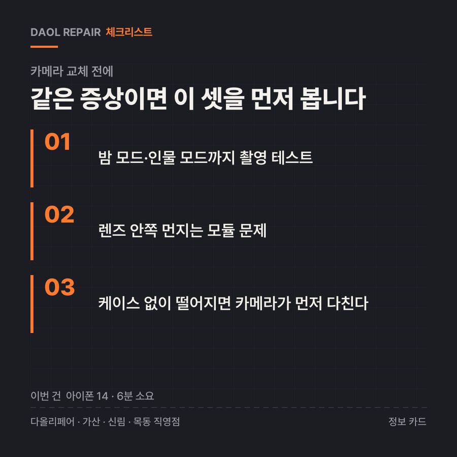 카메라 교체 전 확인할 3가지 — 정보 카드