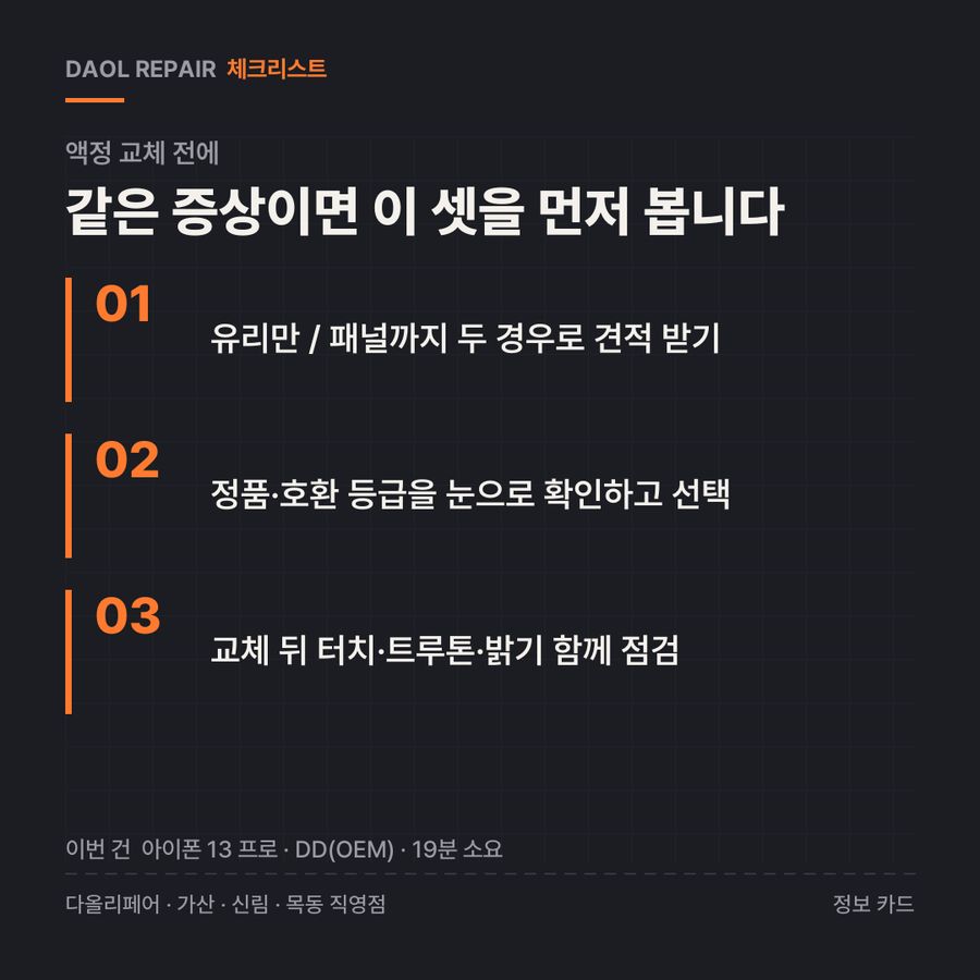 액정 교체 전 확인할 3가지 — 정보 카드