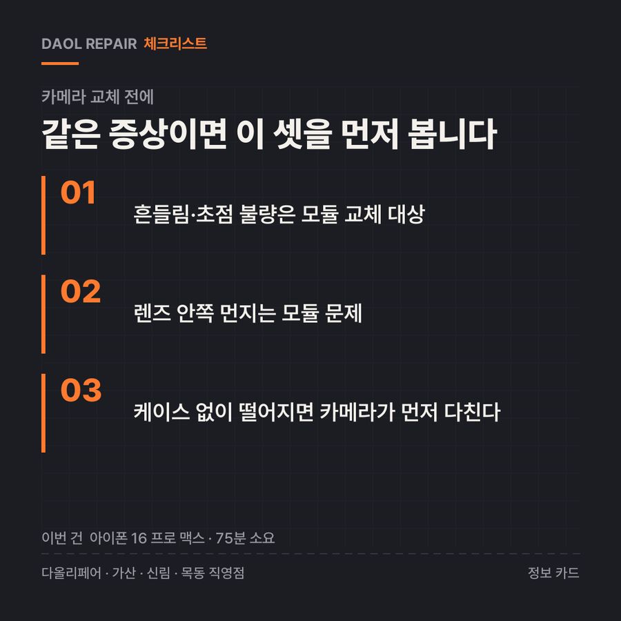 카메라 교체 전 확인할 3가지 — 정보 카드