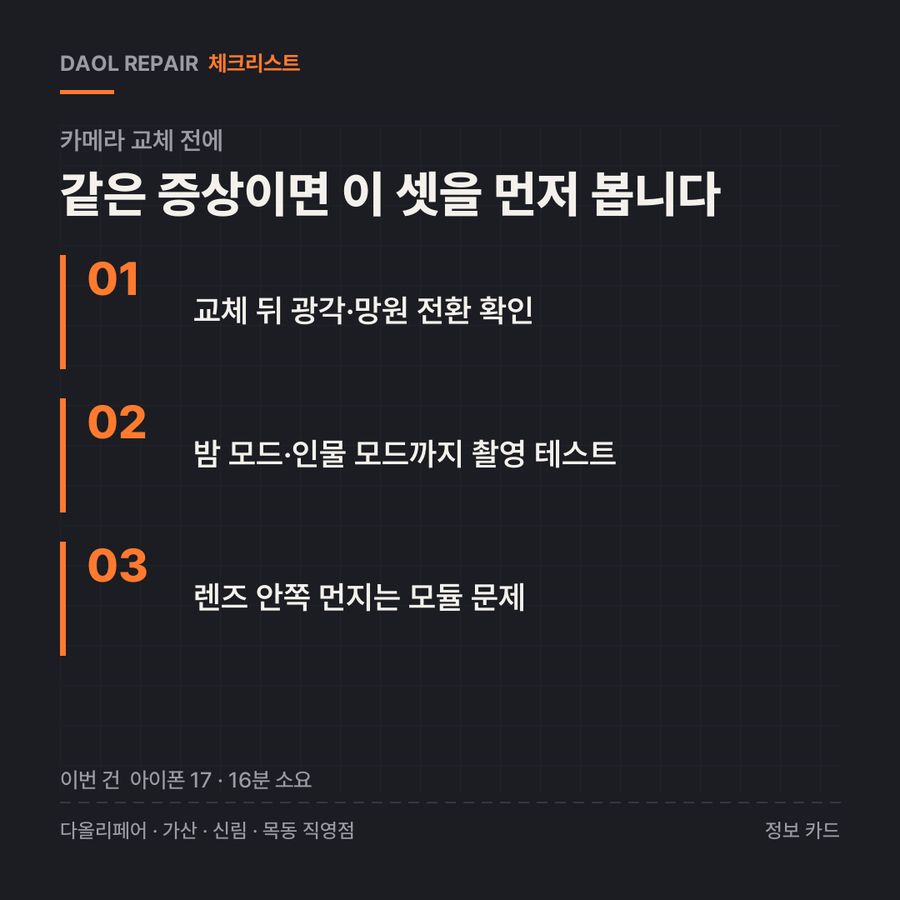 카메라 교체 전 확인할 3가지 — 정보 카드