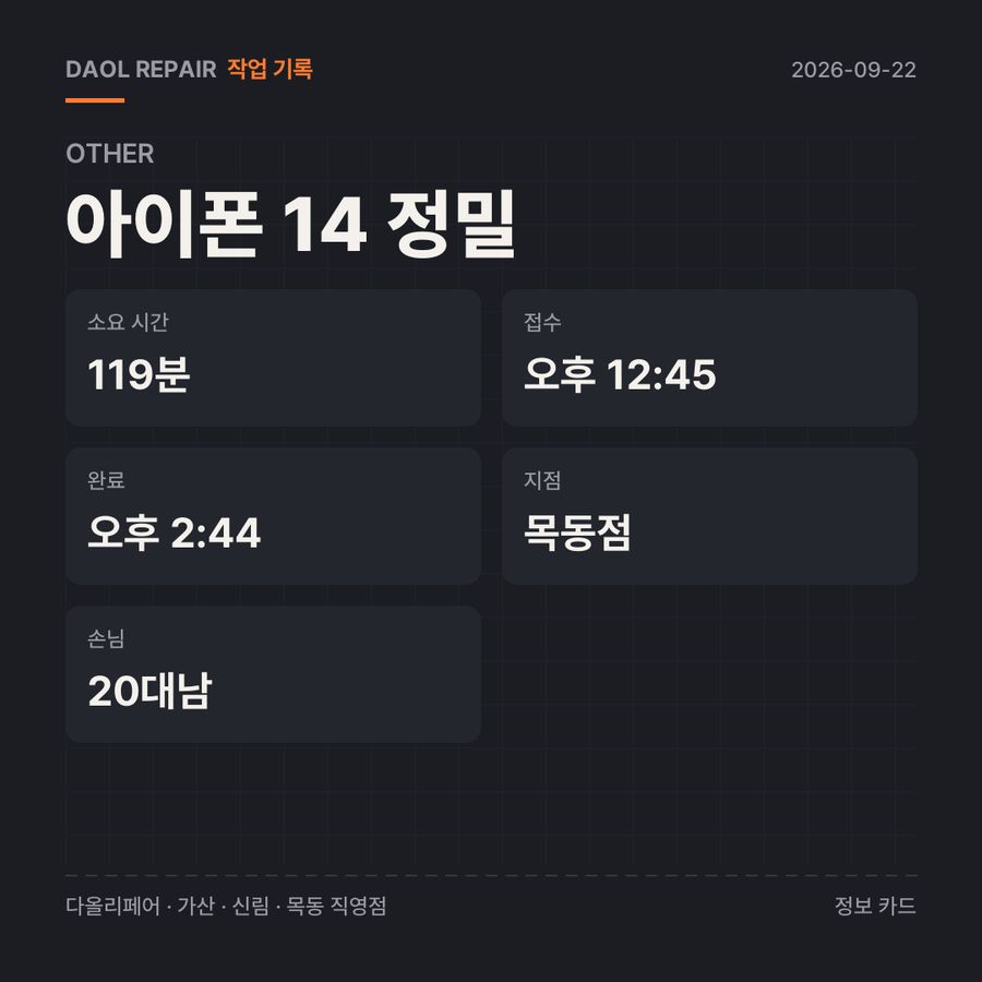 아이폰 14 정밀 other 기록 카드 — 부품 등급·소요 시간·지점