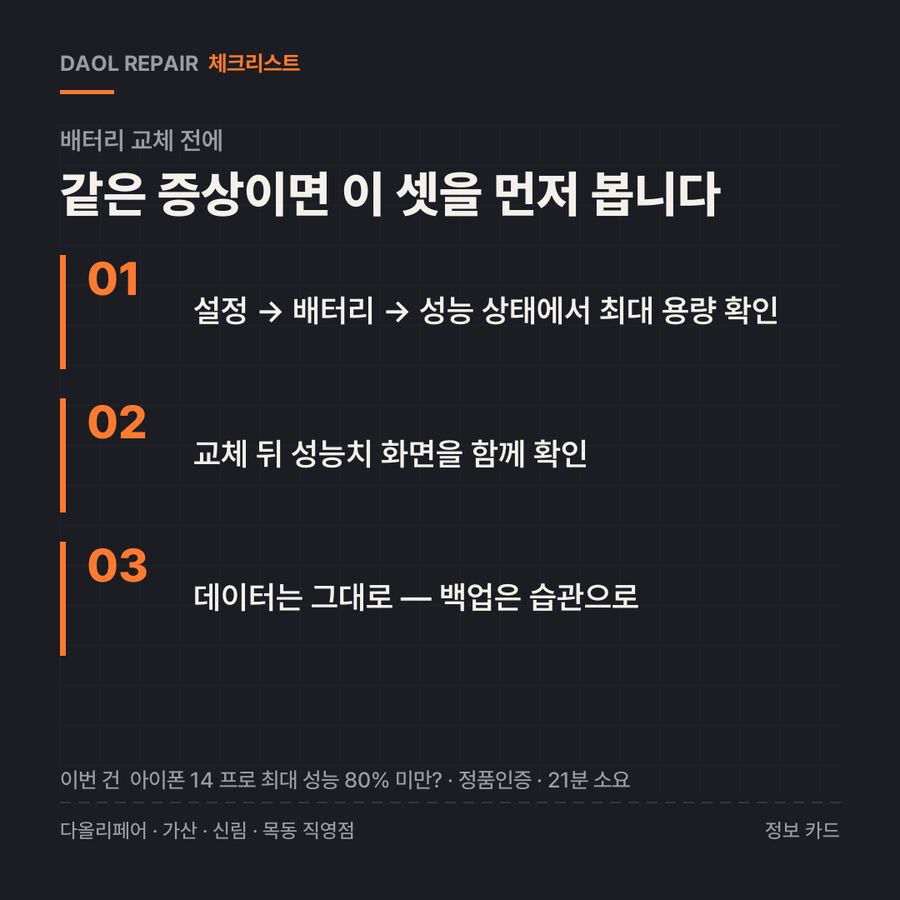 배터리 교체 전 확인할 3가지 — 정보 카드