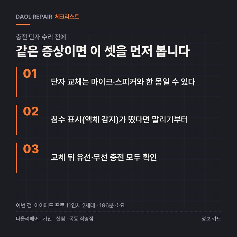 충전 단자 수리 전 확인할 3가지 — 정보 카드