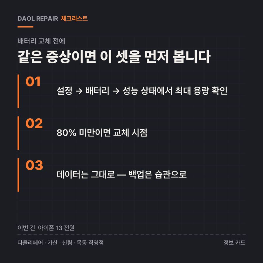 배터리 교체 전 확인할 3가지 — 정보 카드