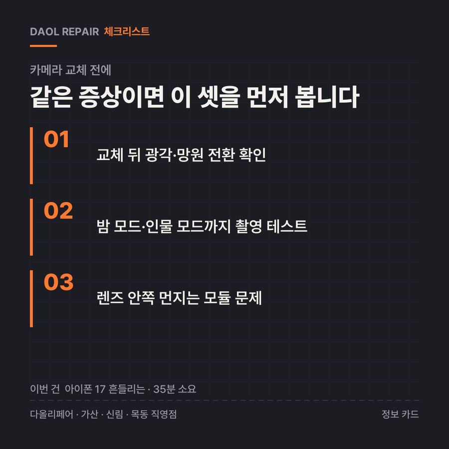 카메라 교체 전 확인할 3가지 — 정보 카드