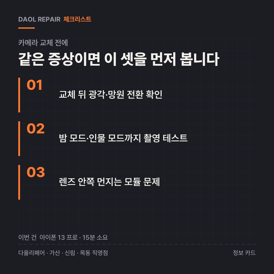 카메라 교체 전 확인할 3가지 — 정보 카드